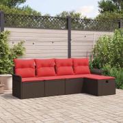 vidaXL Trädgårdsoffset med kudde med lagring 5 pcs Poly rattan