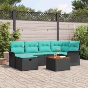 vidaXL Trädgårdsoffset med kudde med lagring 7 pcs Svart Poly rattan