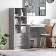 vidaXL Skrivbord med låda med hylla med lagring 2 pcs Betonggrå