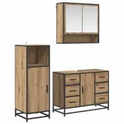 vidaXL Badrumsmöbelset med låda 3 pcs Artisan Ek Konstruerat trä