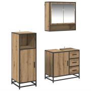 vidaXL Badrumsmöbelset med låda 3 pcs Artisan Ek Konstruerat trä