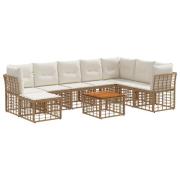 vidaXL Utomhussoffset 9 pcs Naturlig och Creamvit Polyester
