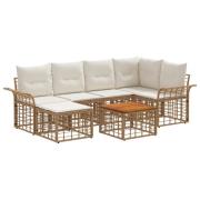 vidaXL Utomhussoffset 7 pcs Naturlig och Creamvit Polyester