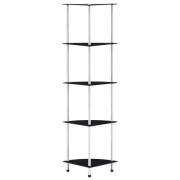 vidaXL Hylla 5 hyllplan svart 30x30x130 cm härdat glas