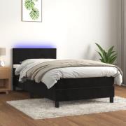 vidaXL Resårsäng med madrass och LED svart 100x200 cm sammet