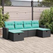 vidaXL Loungegrupp med dynor 6 delar svart konstrotting