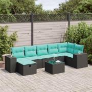 vidaXL Loungegrupp för trädgården med dynor 8 delar svart konstrotting