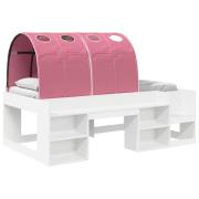 vidaXL Sängram med tunnel med hylla 3 pcs Vit och rosa Konstruerat trä