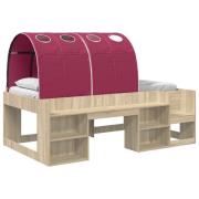vidaXL Sängram med tunnel med hylla Sonoma-ek och röd 90 x 190 cm