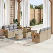 vidaXL Trädgårdsoffset 9 pcs Beige konstrotting