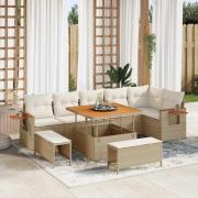vidaXL Trädgårdsoffset 9 pcs Beige konstrotting