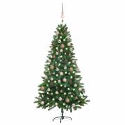 vidaXL Belyst plastgran med kulor 180 cm grön