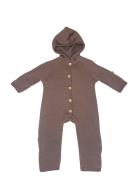 Smallstuff Jumpsuit Merino Wool W. Buttons And Hoodie, Rose Brown Brun