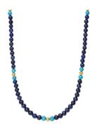 Nialaya Beaded Necklace With Blue Lapis, Turquoise, And Gold Blå