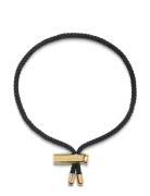 Nialaya Men's Black String Bracelet With Adjustable Gold Lock Guld