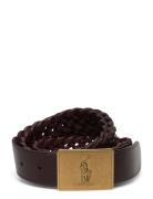 Polo Ralph Lauren Pony Plaque Braided Leather Belt Brun