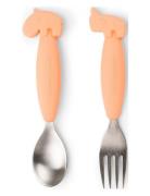 Easy-Grip Spoon And Fork Set Deer Friends  Home Meal Time Cutlery Oran...