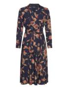 Lauren Ralph Lauren Floral Surplice Crepe Midi Dress Marinblå