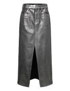 Mango Long Foil Denim Skirt Svart