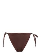 Gina Tricot Shiny Ruched Tie Bikini Brief Brun