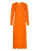 Selected Femme Slfabienne Ls Satin Ankle Wrap Dress B Orange