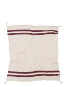 Knitted Blanket Stripes Natural-Burgundy Home Sleep Time Blankets & Qu...