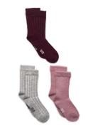 Minymo Wool Socks - Rib 3-Pack Rosa