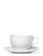 Lyngby Porcelæn Rhombe Tea Cup With Matching Saucer 39 Cl White Vit