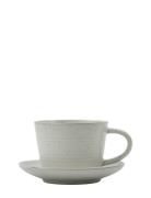 Cup W. Saucer, Pion, Grey/White Home Tableware Cups & Mugs Coffee Cups...
