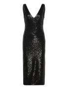 ROTATE Birger Christensen Sequin Low Cut Back Dress Svart