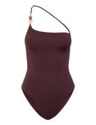 Mango Asymmetrical Swimming Costume With Beads Brun