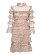 Malina Carmine Frill Mini Lace Dress Beige