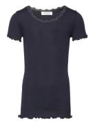 Rosemunde Kids Silk T-Shirt W/ Lace Marinblå