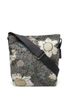 Ceannis Small Shoulder Bag Black Flower Linen Multi/patterned