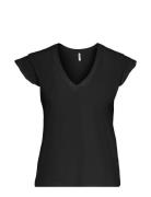 ONLY Onlmay S/S Frill V-Neck Top Box Jrs Svart