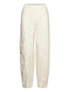 Ganni Washed Cotton Canvas Elasticated Curve Pants Kräm