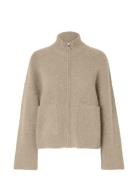 Selected Femme Slfsia Ras Ls Knit Zipper Cardigan Noos Beige