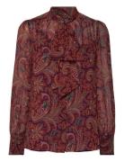 Lauren Ralph Lauren Paisley Georgette Tie-Neck Blouse Orange