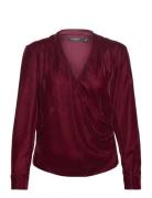 Lauren Ralph Lauren Pleated Velvet Surplice Blouse Röd