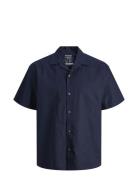 Jack & J S Jjesummer Resort Linen Shirt Ss Sn Marinblå