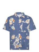 Knowledge Cotton Apparel Box Short Sleeve Aop Shirt - Gots/V Blå