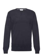 Lindbergh O-Neck Sailor Structure Knit Marinblå