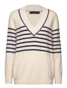 Mango V-Neck Striped Sweater Kräm