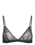 Understatement Underwear Lace Satin Triangle Bralette Svart