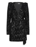 ROTATE Birger Christensen Sequins Mini Wrap Dress Svart