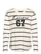 Lauren Ralph Lauren Sequined-Logo Jersey Long-Sleeve Tee Kräm