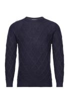 Davida Cashmere Man O-Neck Cable Sweater Marinblå