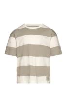 Mango Printed Striped T-Shirt Beige