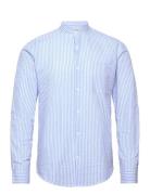 Lindbergh Seersucker Manderin Shirt L/S Blå