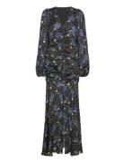 ROTATE Birger Christensen Satin Maxi V-Neck Dress Svart